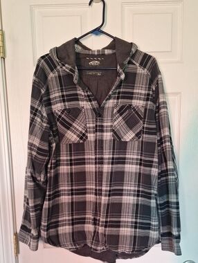 Vans Off The Wall Black & White Plaid Hooded Flannel Shirt Jacket